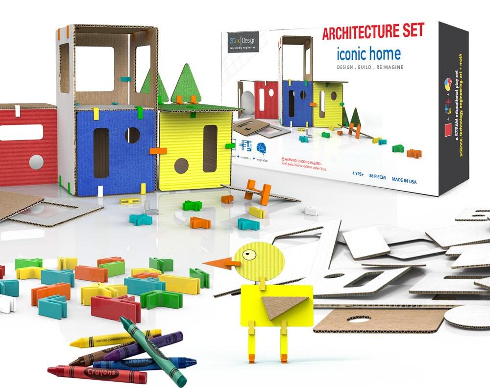 3DUX Design Modern House Architecture Set. DIY Design, Build & Paint Toy for Kids Steam Education - 76 Easy to Assemble and Reusable Pieces for